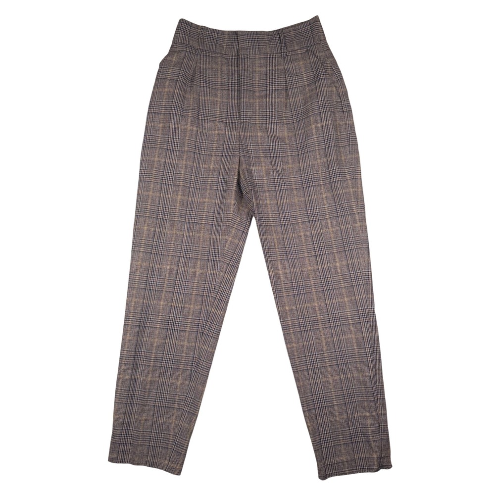 Zara Basic Plaid High Waisted Trousers Size M Women Brown Check Dress Pants